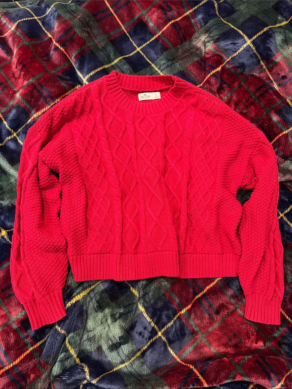 Hollister Red Cable-Knit Crewneck Sweater